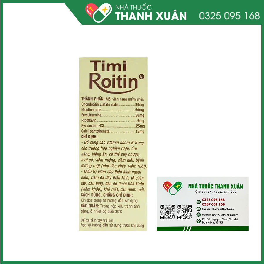 Timi Roitin bổ sung vitamin nhóm B giúp hỗ trợ các vấn đề về dây thần kinh